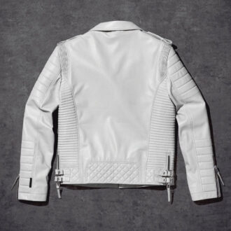 Men White Real Biker Leather Jacket