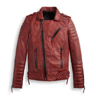 Red biker leather jacket