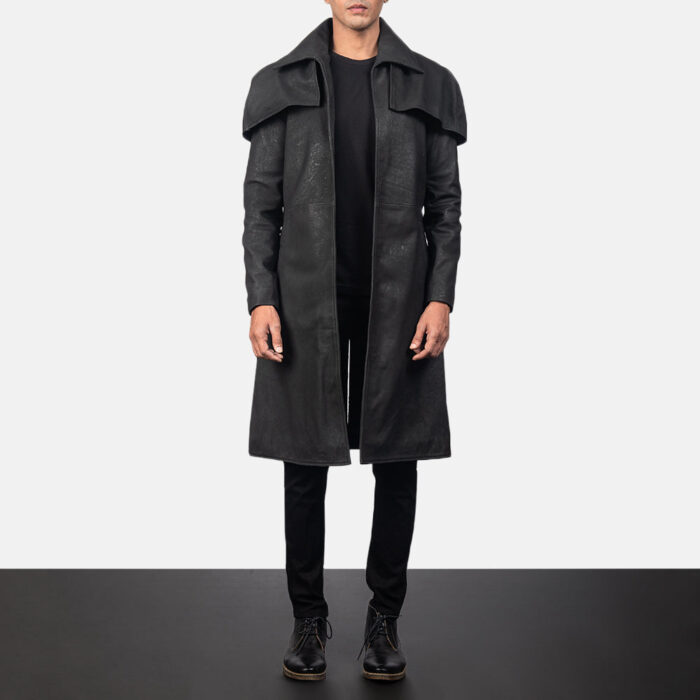 Black Sheepskin Leather Duster Coat for men