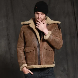 Brown Sheepskin Fur Shearling Sherpa Leather Jacket Coat