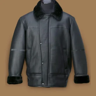 Black Aircraft Sherpa Bomber Leather Jacket