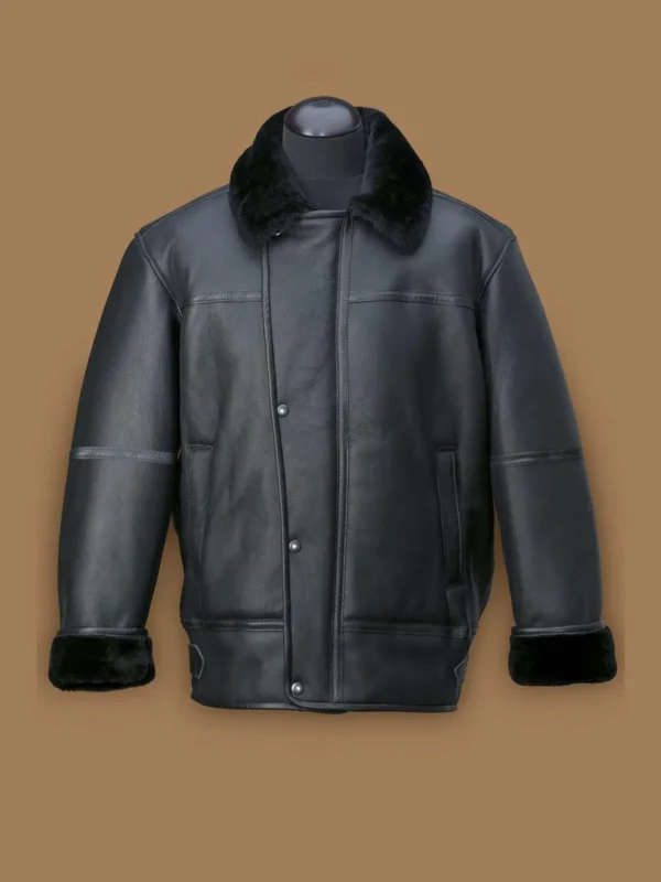 Black Aircraft Sherpa Bomber Leather Jacket