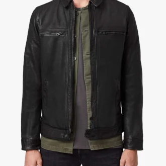 Men Dark Black Biker Leather Jacket