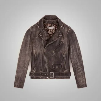 Men Grain Distressed Biker Leather Jacket