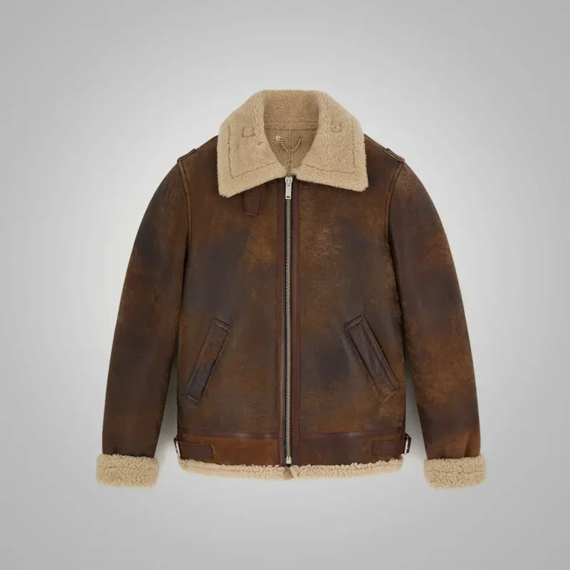 Brown Distressed Shearling Leather Jacket