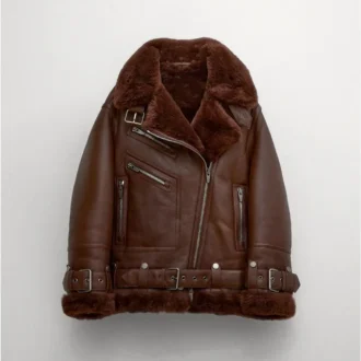Brown Aviator Real Sheepskin Bomber Shearling Leather Jacket For women