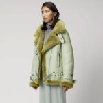 Women Light Green Aviator Real Sheepskin Sherpa Leather Jacket