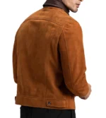 trucker style brown suede leather jacket