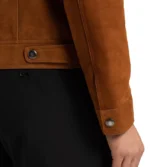 trucker style brown suede leather jacket