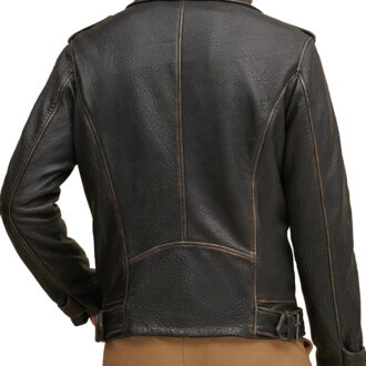 Asymmetrical Distressed Biker Leather Jacket