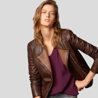 Brown Motorcycle Leather Jacket For women