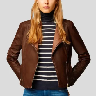 Brown Motorcycle Leather Jacket For women