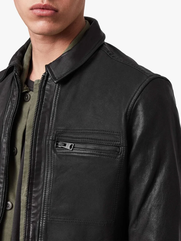 Men Dark Black Biker Leather Jacket