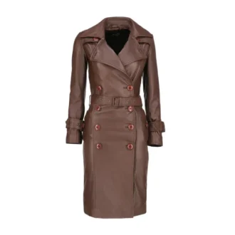 Women's Brown Leather Long Coat