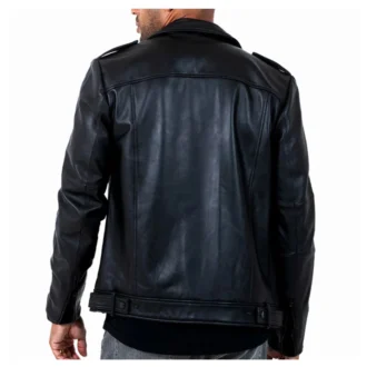 Mens Black Biker Leather Moto Jacket