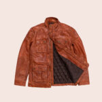 Men Grain Lambskin Brown Leather Field Jacket