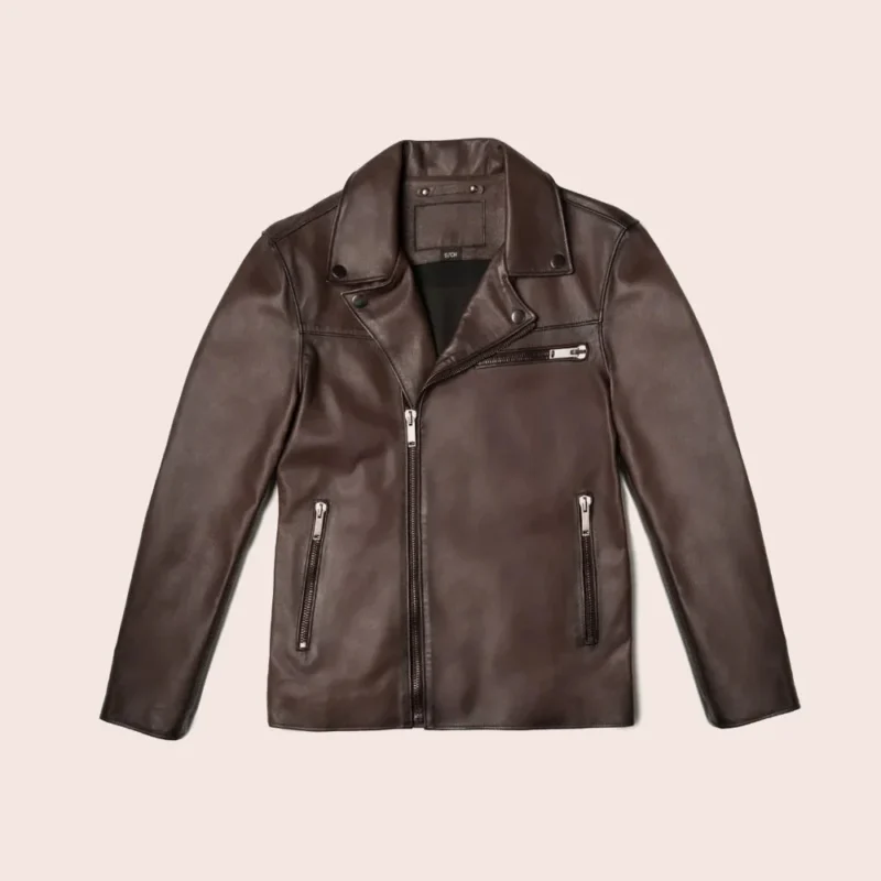 Brown Motorcycle Biker Genuine Leather Jacket For Men