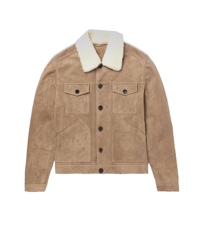 Men's Brown Shearling Leather Trucker Jacket