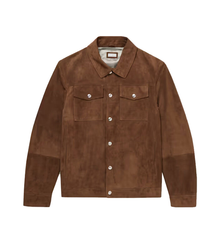 Men's Dark Brown Suede Leather Trucker Jacket