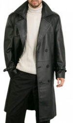 Men's Double Breasted Black Real Leather Coat
