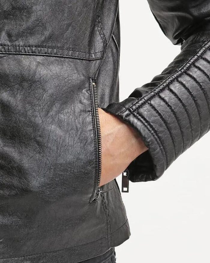Black Quilted Motorcycle Leather Jacket