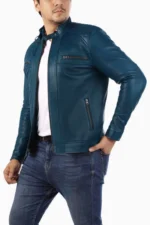 Blue Motorcycle Leather Jacket