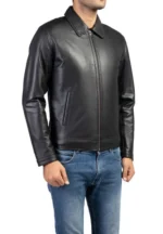 Men's Black Collar Shirt Leather Jacket