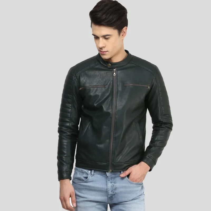 Black Biker Genuine Leather Jacket For Men