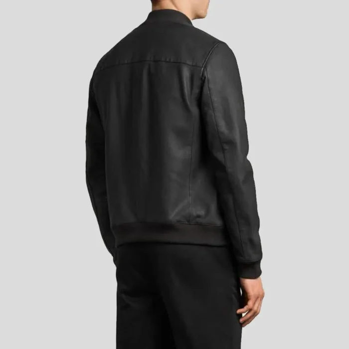 Black Biker Bomber Leather Jacket For Men