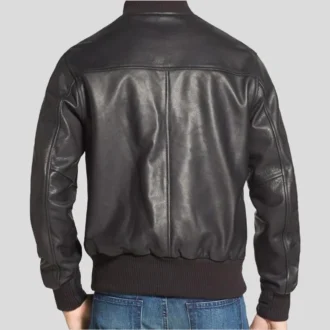 Mens Casual Varsity Black Leather Jacket