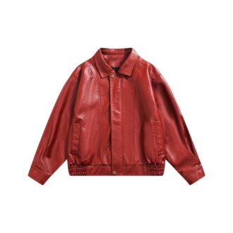 Alison Bomber Red Shirt Collar Leather Jacket