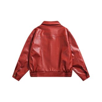 Alison Bomber Red Shirt Collar Leather Jacket