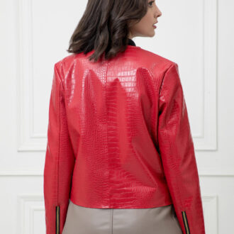 Anna Red Crocodile Pattern Leather Jacket