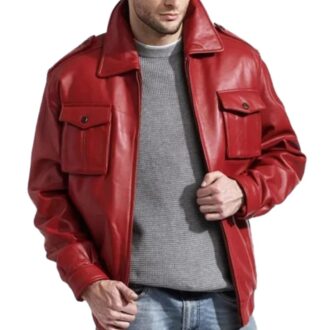 Anthony Moto Shirt Collar Red Leather Jacket