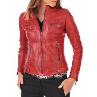 Caroline Cafe Racer Red Leather Jacket