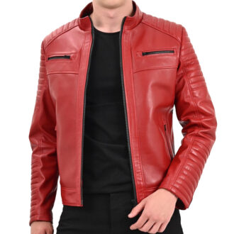 Danny Cafe Racer Quilted Red Leather Jacket