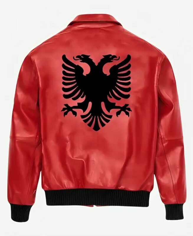 Drakes Albanian Flag Red Leather Jacket