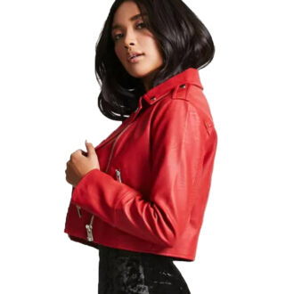 Eliza Crop Red Biker Leather Jacket