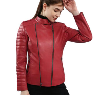 Emma Red Quilted Biker Leather Jacket