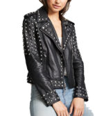 Women's Black Biker Studded Leather Jacket