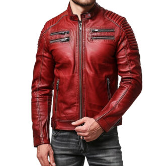 James Red Cafe Racer Genuine Leather Jacket