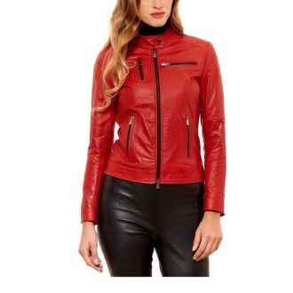 Jennifer Red Retro Leather Jacket