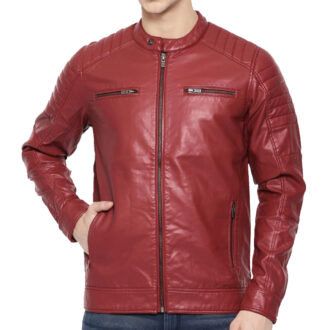 Men Cooper Red Quilted Leather Jacket