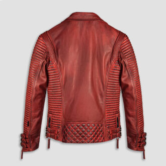Men Red Biker Leather Motorcycle Jacket