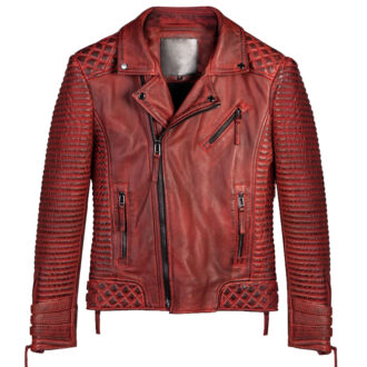 Men Red Biker Leather Motorcycle Jacket