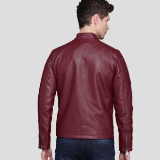 Men's Burgundy Quilted Leather Jacket