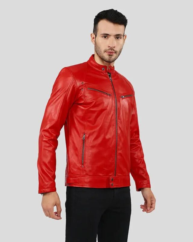 Mens Cafe Racer Red Leather Jacket