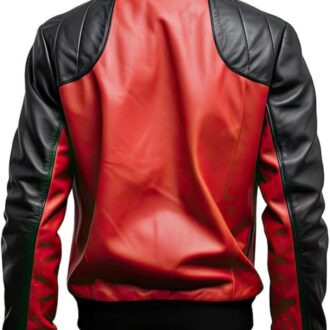 Mens Red and Black Varsity Bomber Leather Jacket