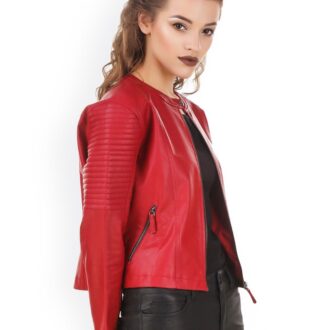 Olivia Biker Colorless Red Quilted Leather Jacket
