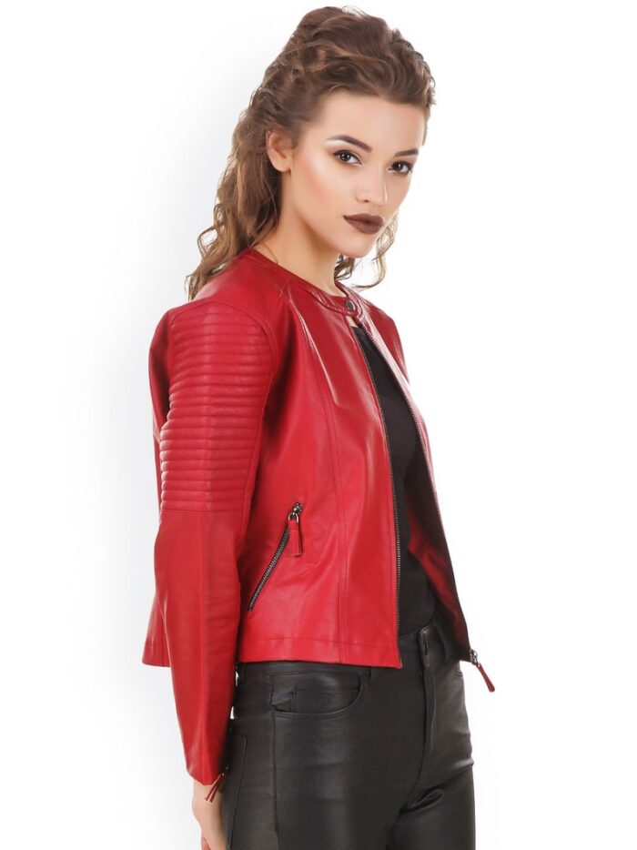 Olivia Biker Colorless Red Quilted Leather Jacket